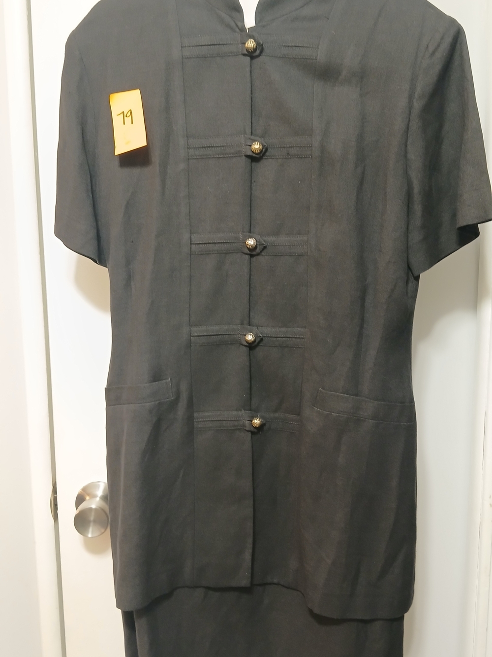 Classic Black Midi Dress with Decorative Button Front